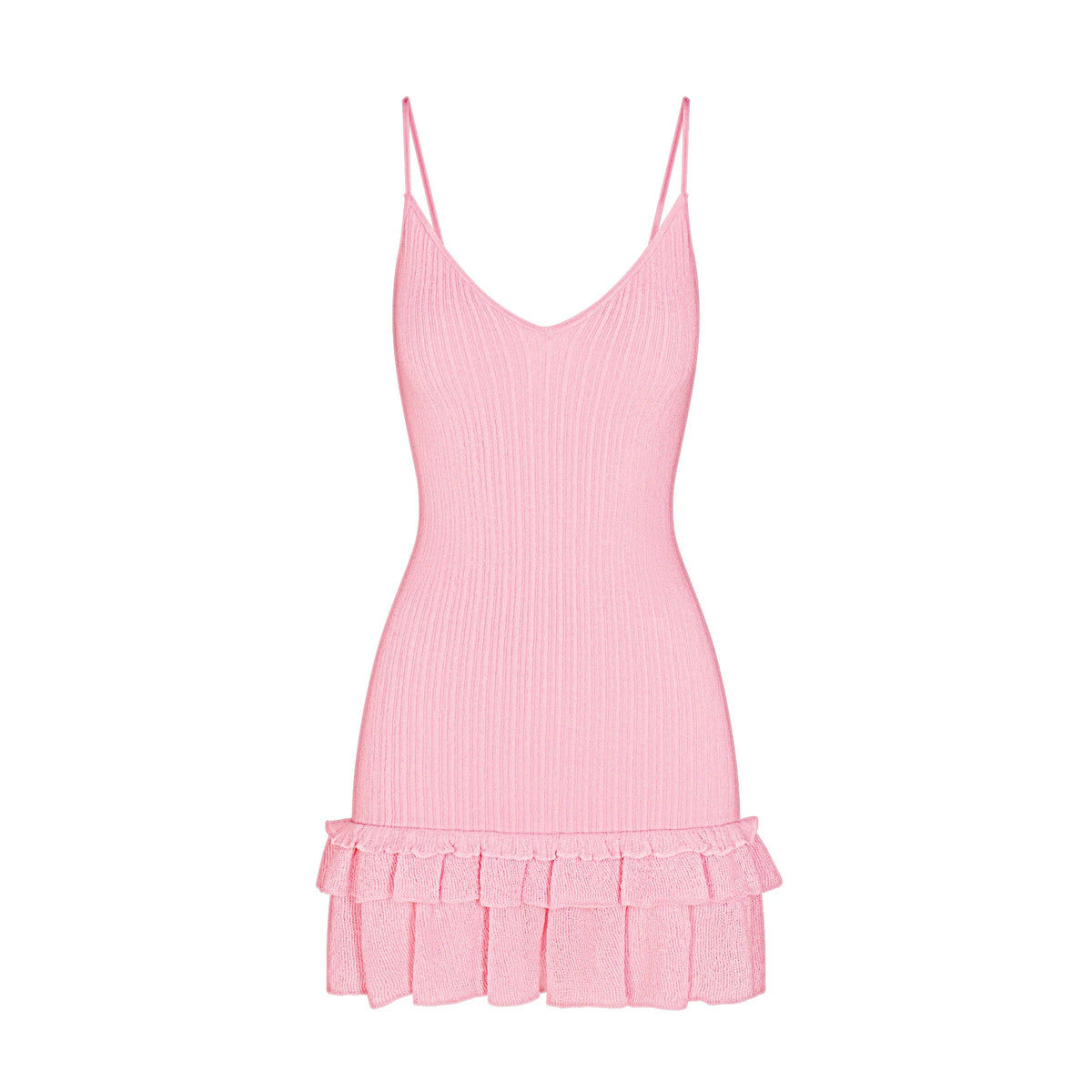 SHEER KNIT RUFFLE DRESS | PEONY