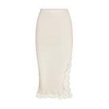 RIB KNIT LACE MIDI SKIRT | EGRET