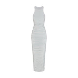 CUPRO JERSEY RUCHED LONG DRESS | PEARL