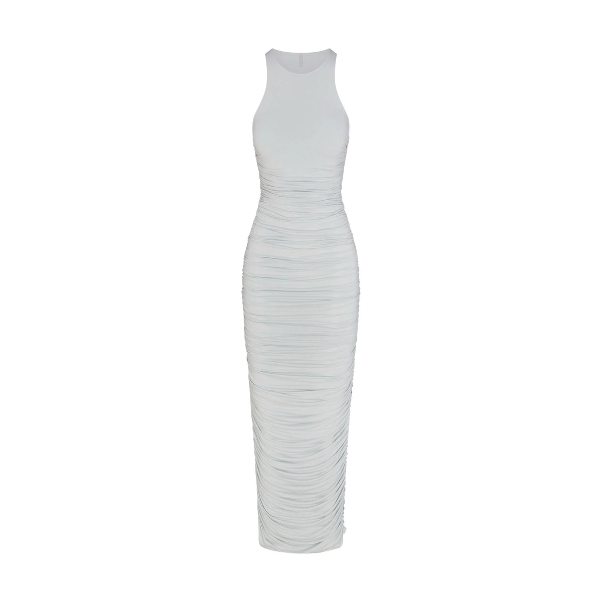 CUPRO JERSEY RUCHED LONG DRESS | PEARL