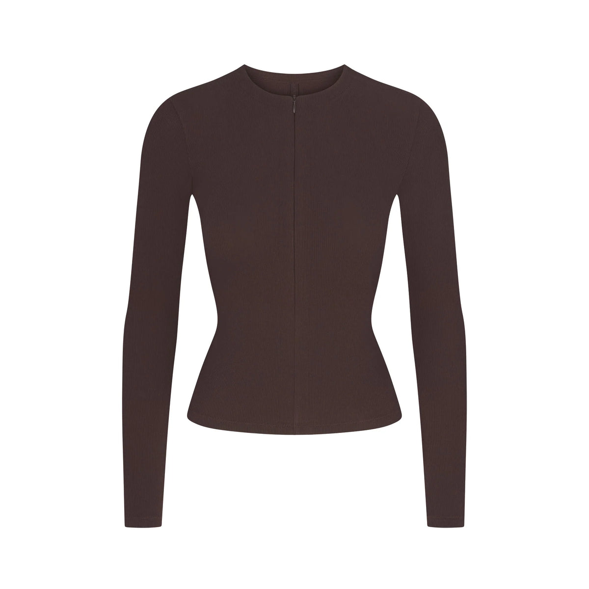 COTTON RIB ZIP UP TOP | ESPRESSO