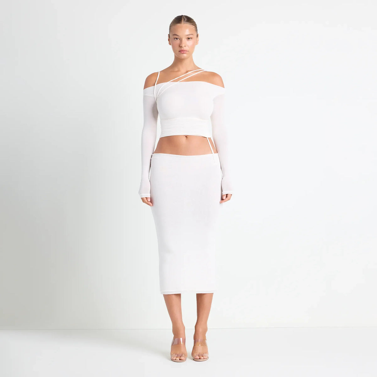 VETTESE X SKIMS SHEER MODAL OFF THE SHOULDER TOP | ECRU
