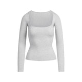 COTTON JERSEY SCOOP NECK LONG SLEEVE TOP | LIGHT HEATHER GREY