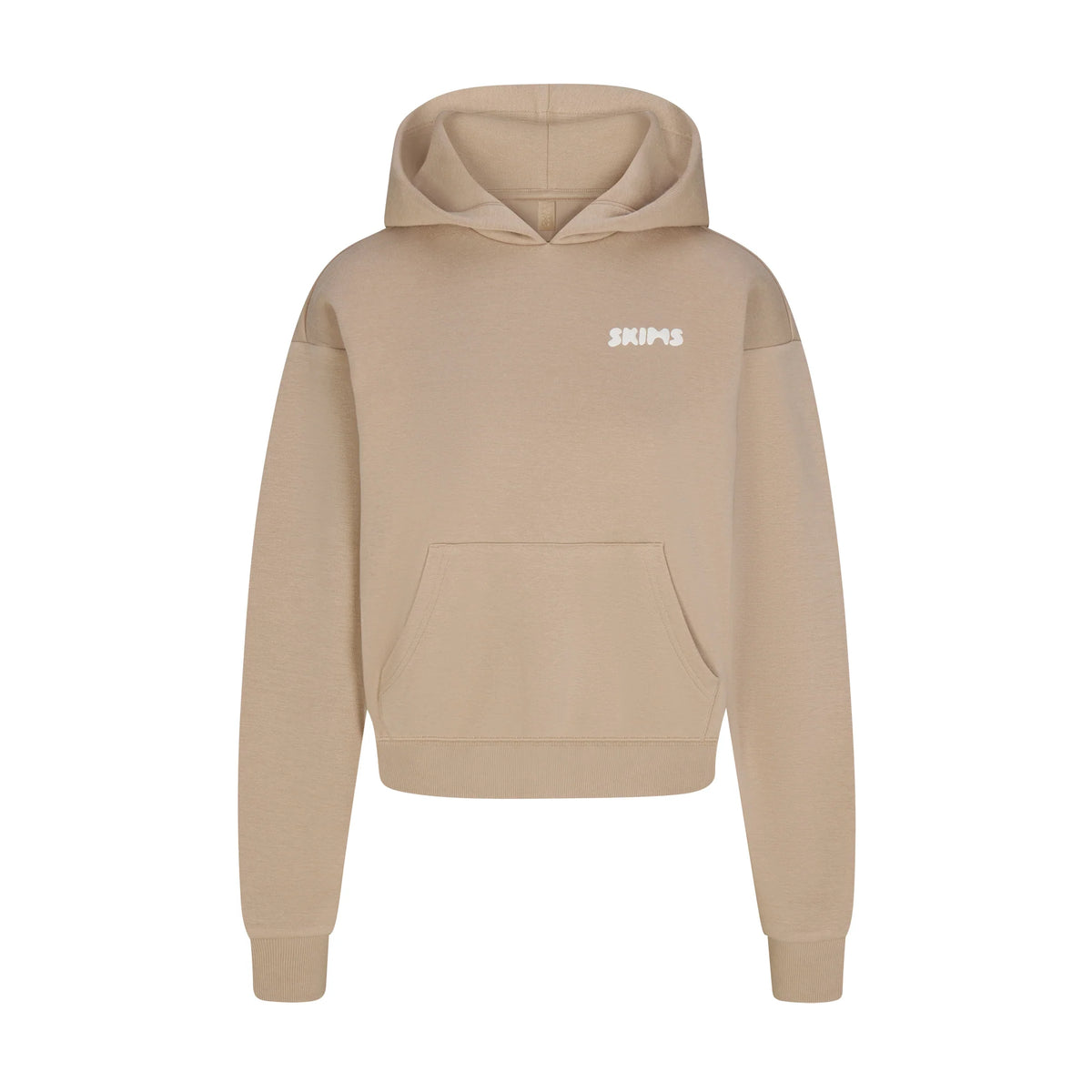 COTTON FLEECE HOODIE WITH EMBOSSED LOGO | LATTE