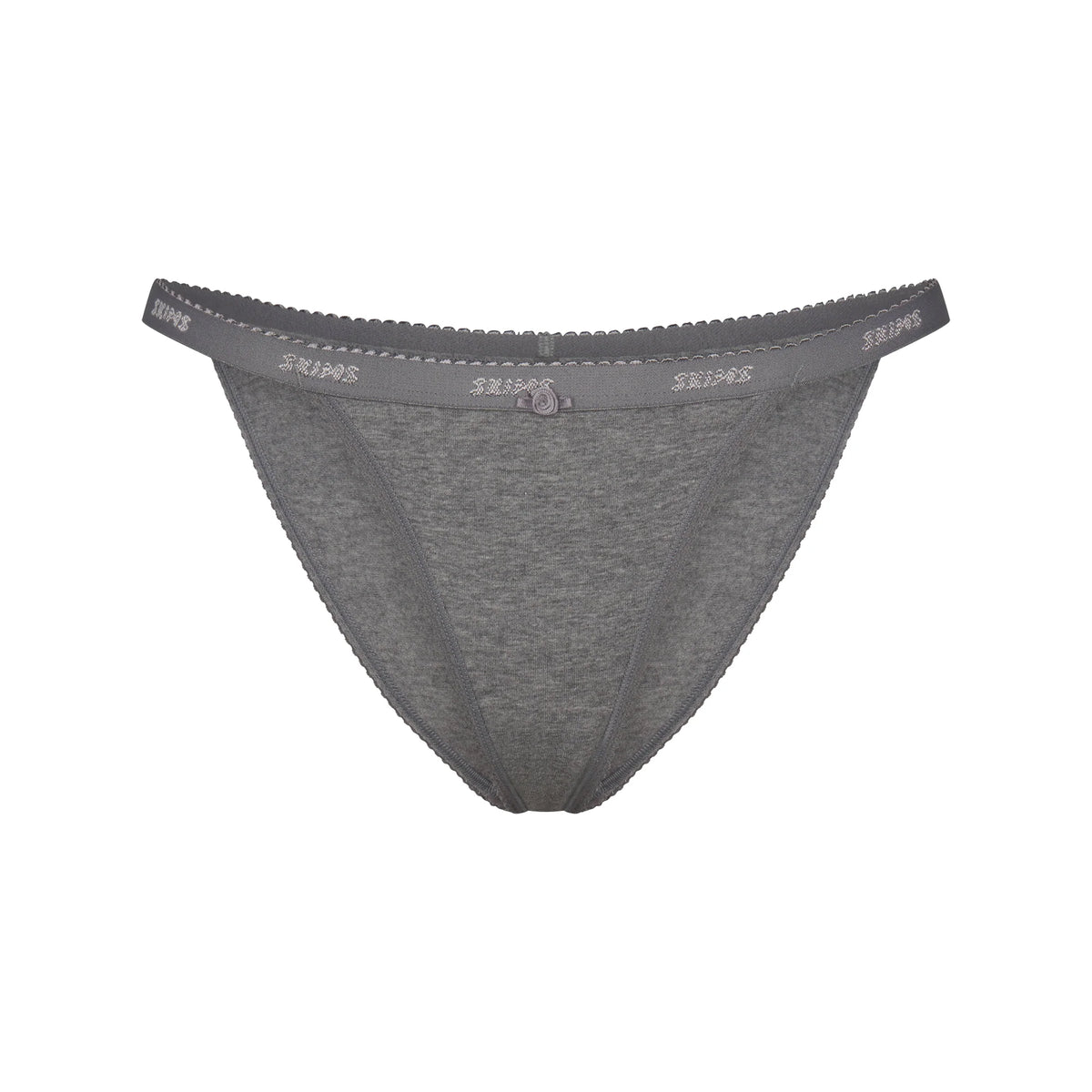 LIGHTWEIGHT COTTON LOGO PICOT STRING BIKINI | DARK HEATHER GREY
