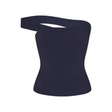 COTTON JERSEY ASYMMETRICAL TOP | NAVY