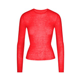 SHEER RIB LONG SLEEVE TOP | CARMINE