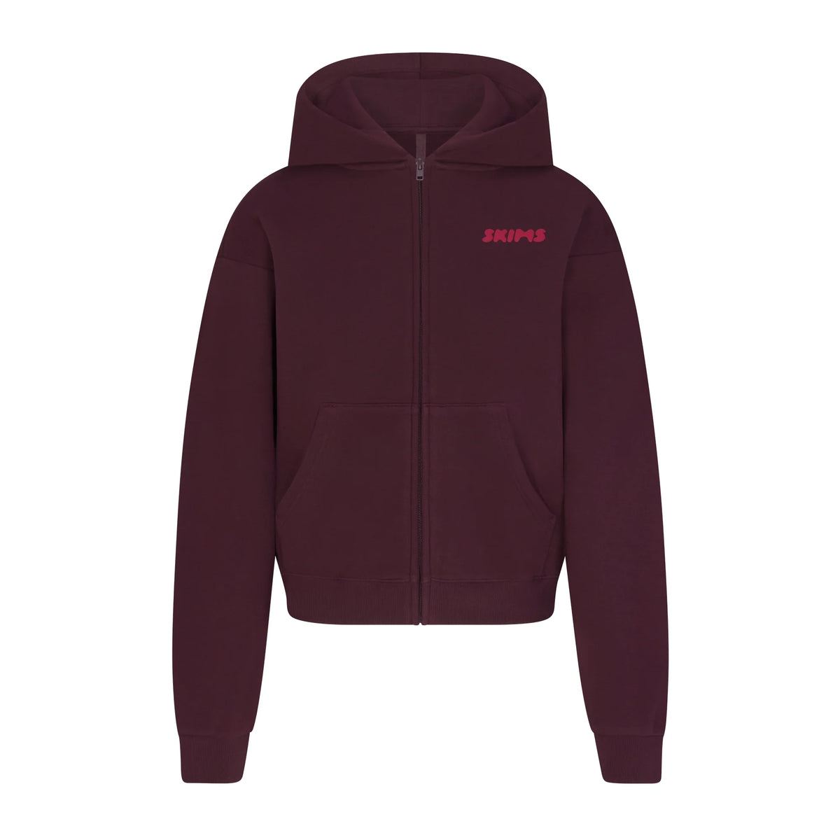 COTTON FLEECE ZIP UP HOODIE WITH EMBOSSED LOGO | CURRANT