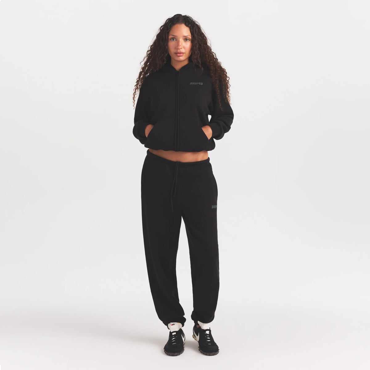 COTTON FLEECE ZIP UP HOODIE WITH EMBOSSED LOGO | ONYX