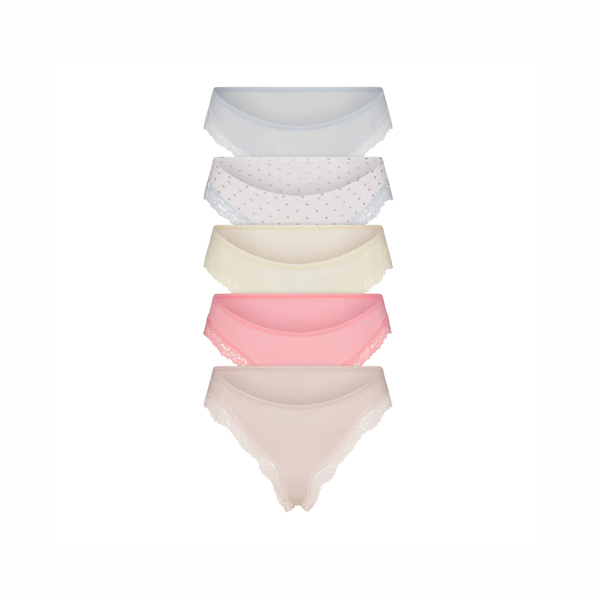 FITS EVERYBODY LACE CHEEKY TANGA 5-PACK | PIN DOT MULTI