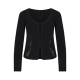 LACE KNIT LONG SLEEVE CARDIGAN | OBSIDIAN