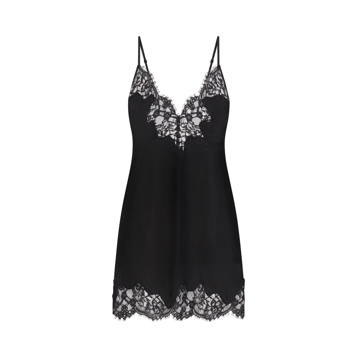 SILK LACE MINI SLIP DRESS | ONYX