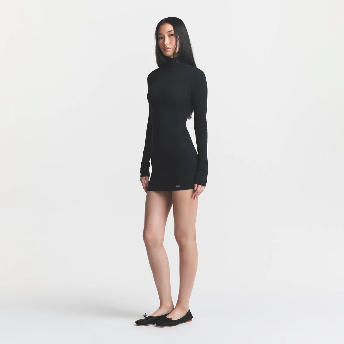 ESSENTIAL KNIT MOCK NECK MINI DRESS | ONYX