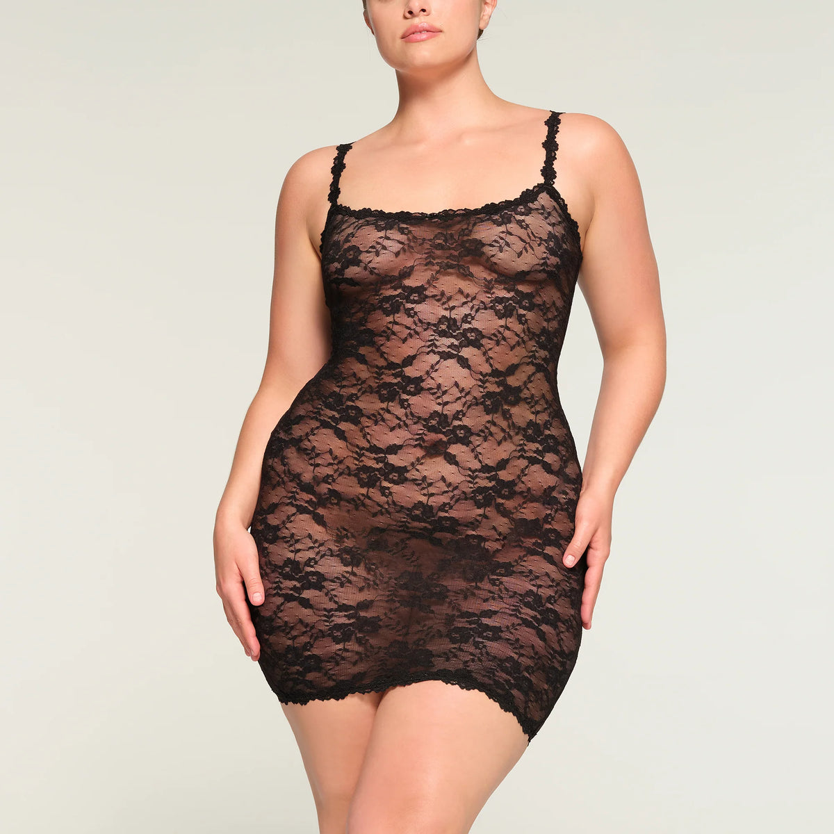 STRETCH LACE SLIP DRESS | ONYX