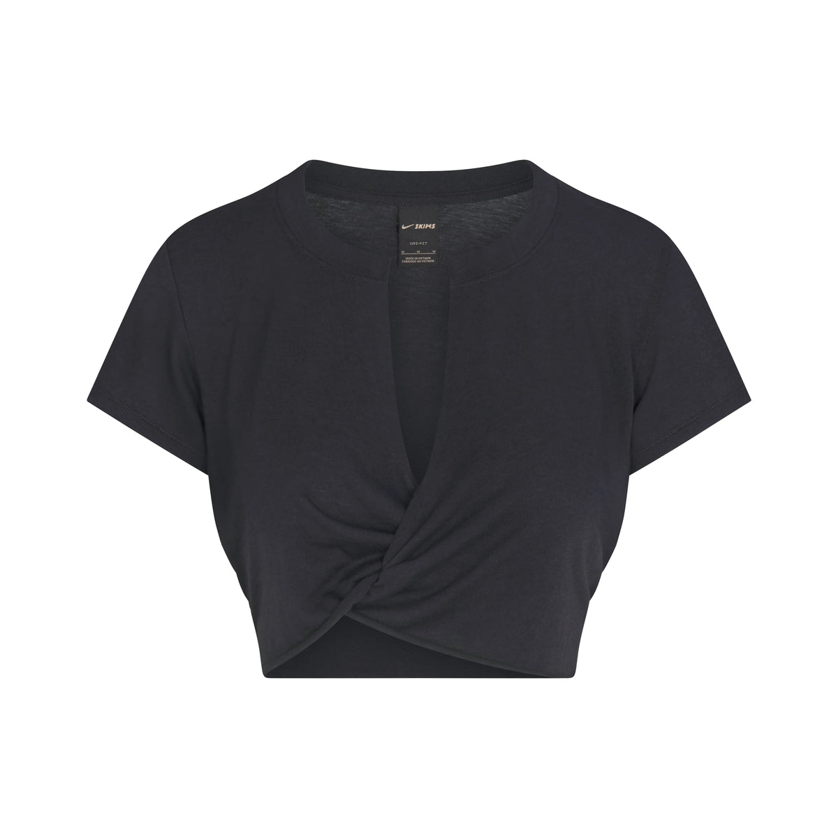NikeSKIMS PERFORMANCE COTTON BLEND SHORT SLEEVE V-NECK CROP TOP | OBSIDIAN