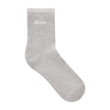 SKIMS SOCKS RIBBED QUARTER CREW LOGO SOCK | LIGHT HEATHER GREY AND SNOW