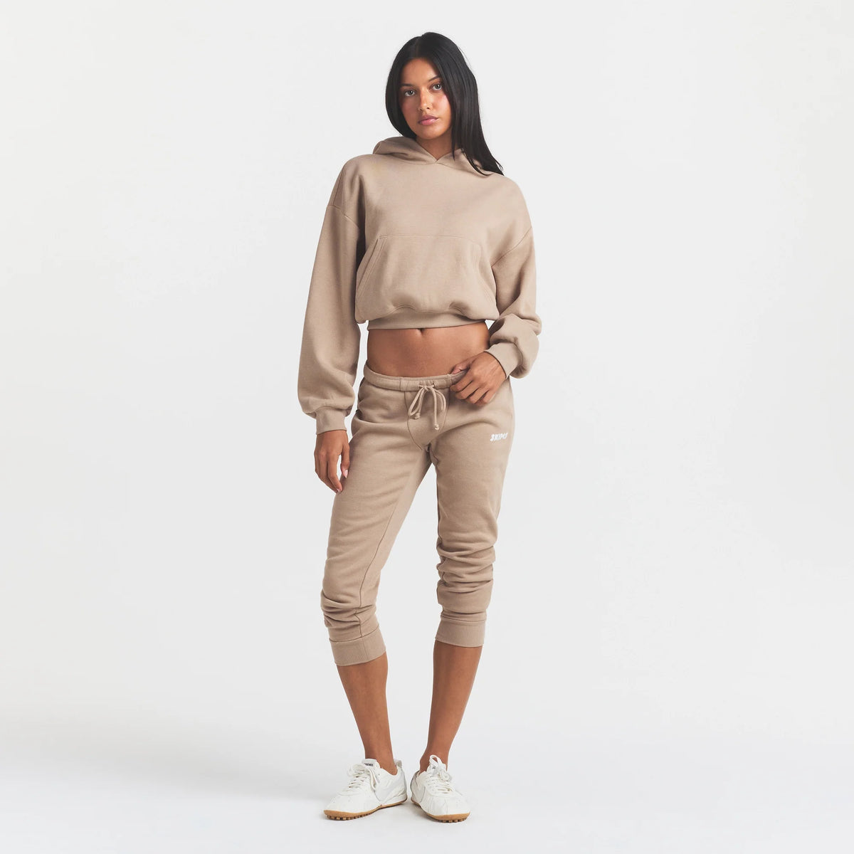 COTTON FLEECE LEGGING WITH EMBOSSED LOGO | LATTE