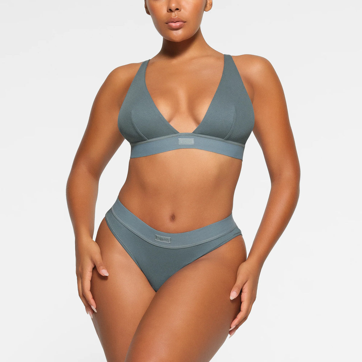 COTTON RIB PLUNGE BRALETTE | KYANITE