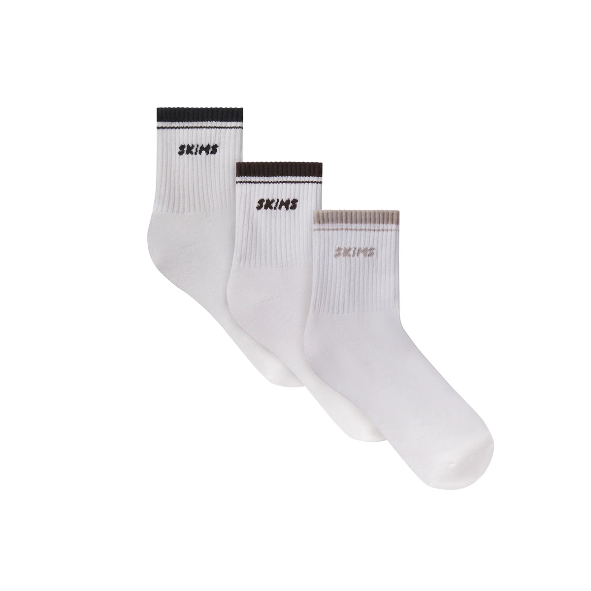SKIMS SOCKS RIBBED QUARTER CREW LOGO SOCK 3-PACK | STONE MULTI