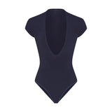 COTTON JERSEY DEEP PLUNGE BODYSUIT | NAVY
