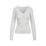 COTTON JERSEY SHIRRED BUST LONG SLEEVE | LIGHT HEATHER GREY