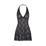 STRETCH LACE HALTER MINI DRESS | SOOT